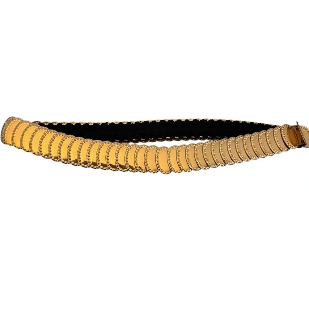 Gold Metallic Mermaid Stretch Elastic Holiday Dressy Belt Measures 28-38” Clasp
